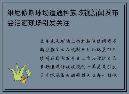 维尼修斯球场遭遇种族歧视新闻发布会泪洒现场引发关注